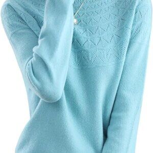 Luiza Vera Womens Large Blue Turtleneck Pullover Sweater 100% Merino Wool